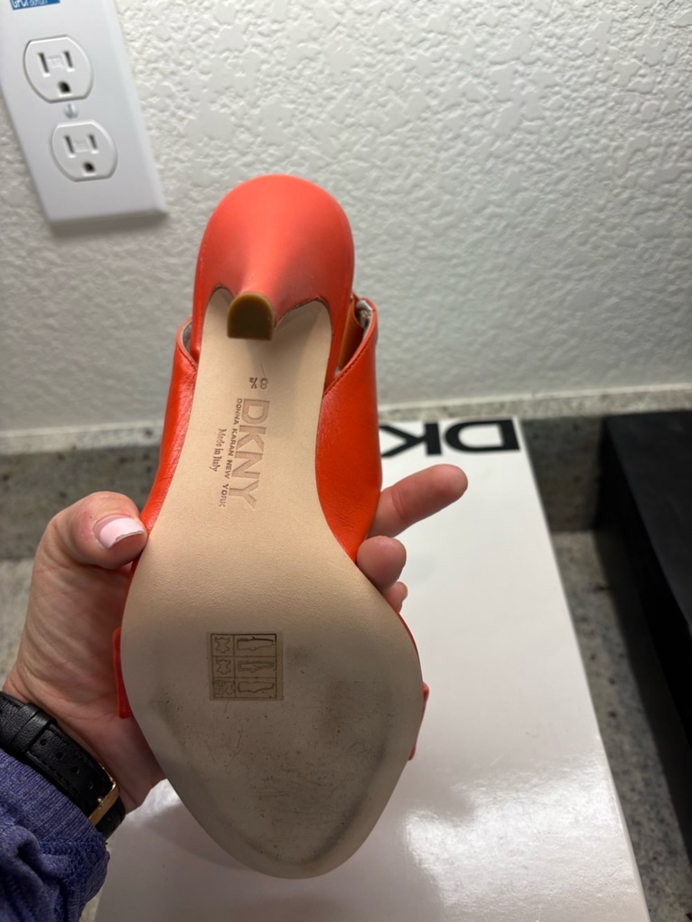DKNY Orange Strappy High Heel Sandal with Elastic Back - Picture 3 of 4